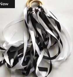 Black and White Ribbon Ring Pk 10